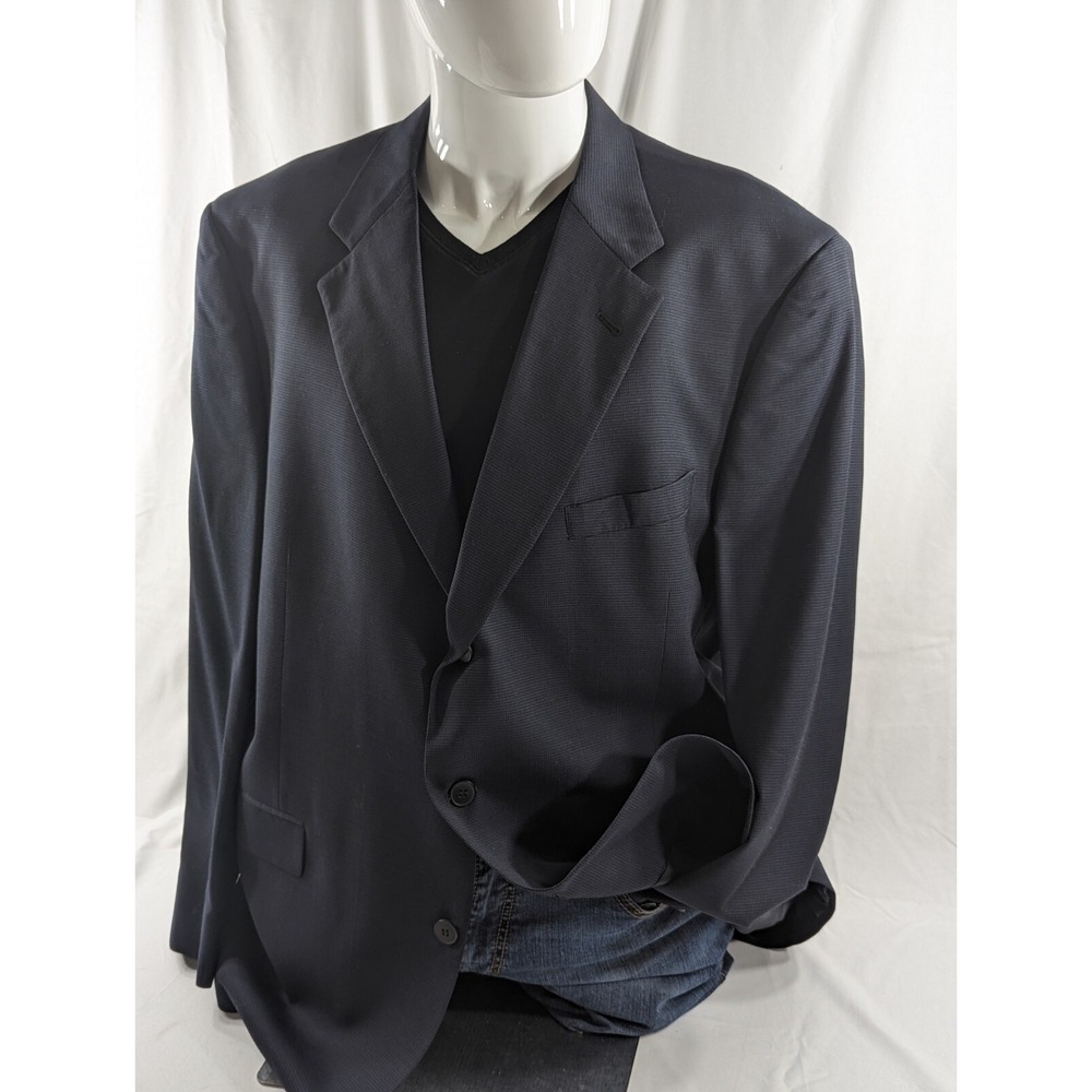 Hart Schaffner Marx Wool Blazer Suit Jacket‎ Sport Textured Navy Blue 48L 3 BTN